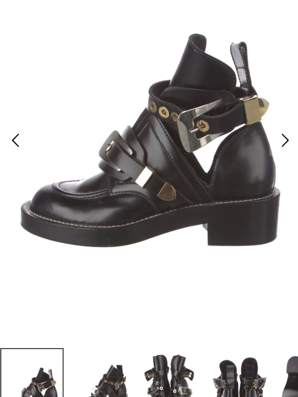 Balenciaga Black Leather Cutout Buckle Ankle Boots